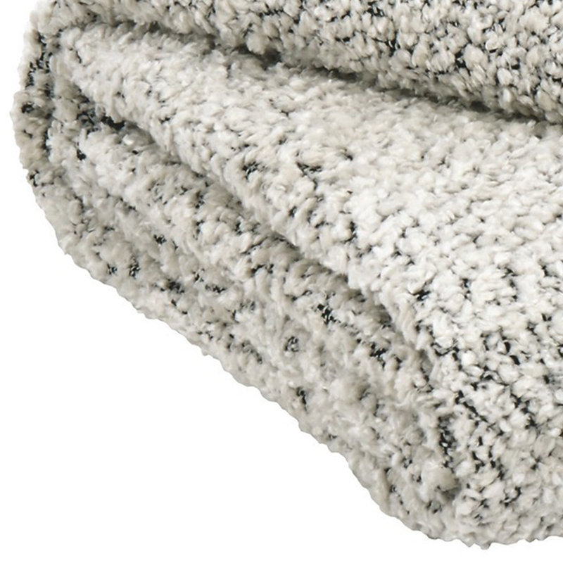 Leonita Black and White Chenille Throw Blanket with Fringe