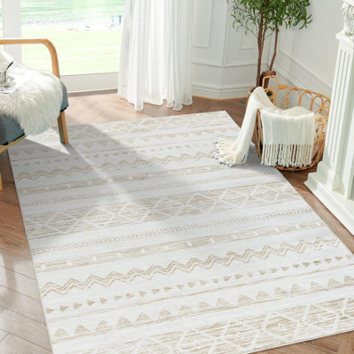 Beige Foldable Thin Washable Rug Rug Boho Area Rug