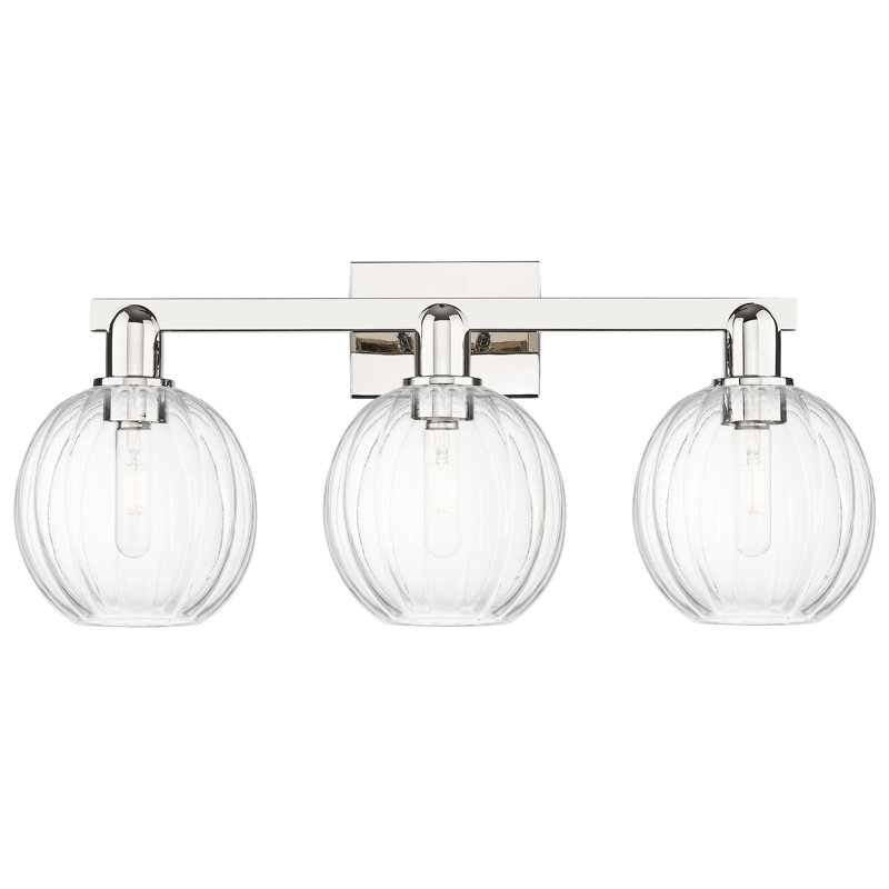 Eldon - 3 Light 26" Globe Shade Bath Vanity Light, Nickel poli, Clair