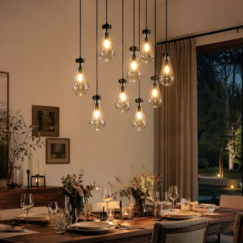 Luminaire suspendu en verre épais à 9 lumières Ginsburg