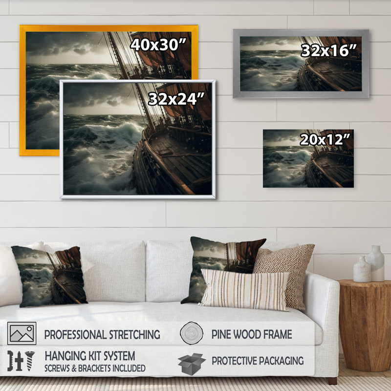«Ship in the Middle of a Storm III», reproduction sur toile, Cadre photo noir, H 12 po x l 20 po x P 1 po