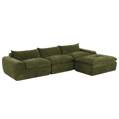 116'' Fully Compressed Sofa With High Density Foam, Integrated Cushions, Decorative Edging, Legless Design, No Assembly Required