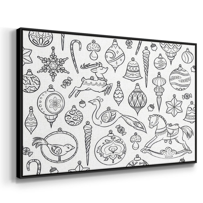 Ornements rétro encadrés sur toile, Noir, H 25 po x l 37 po x P 1,5 po