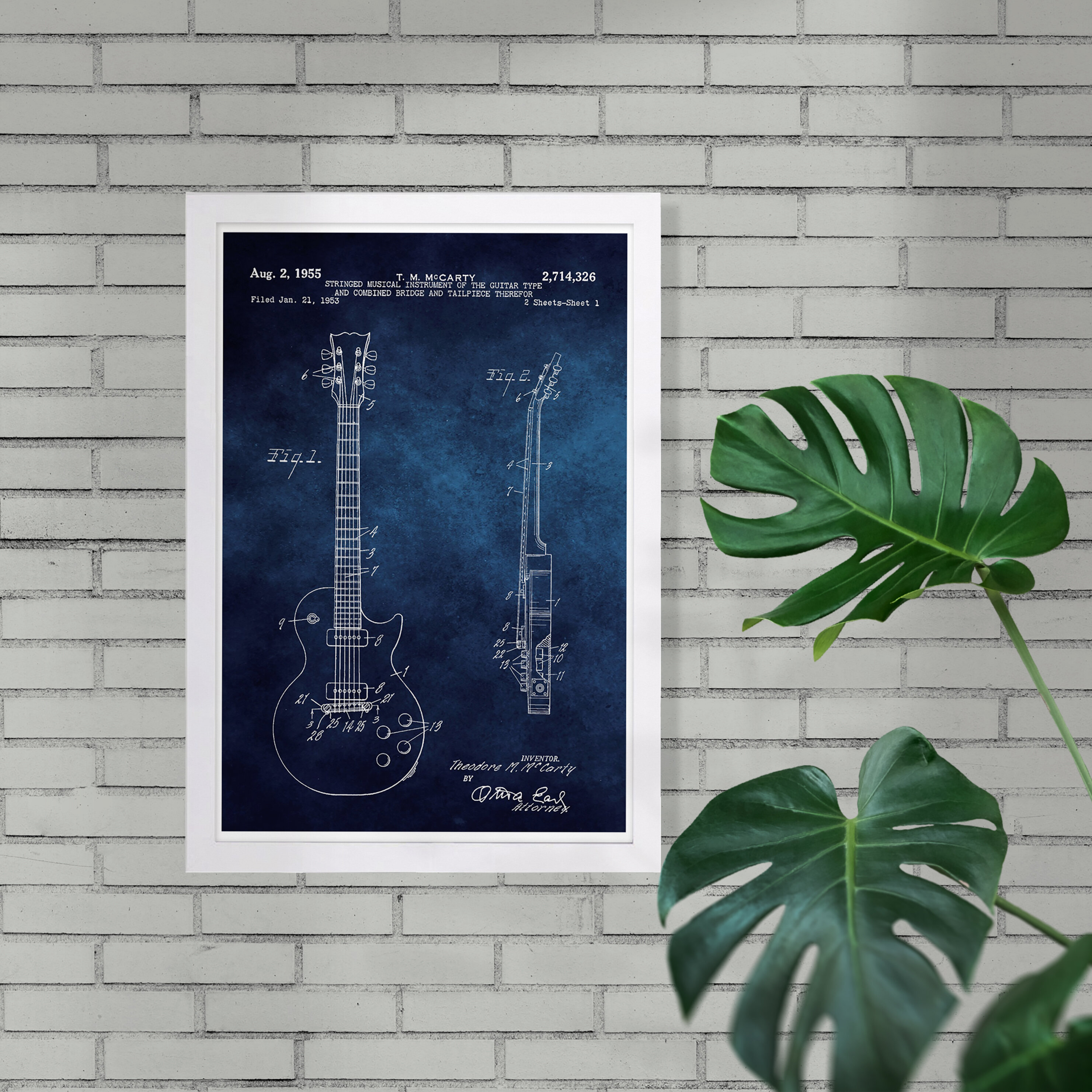 Williston Forge Gibson Les Paul Guitar 1955 Blue Chalkboard On Paper by ...