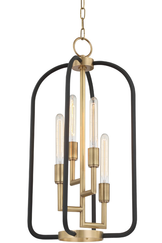 Angler 4 - Light Lantern Geometric Chandelier, Aged Brass