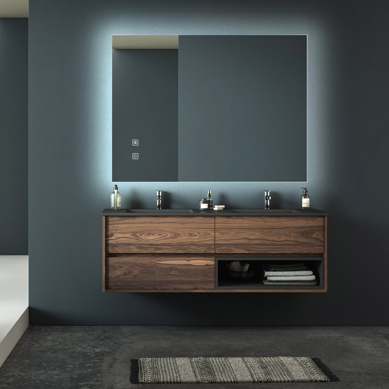 Bathroom Led Vanity Mirror With Focused Backplane, Aluminum Alloy Frame,High Lumen,Dimmable Touch,Wall Switch Control, Anti-Fog ,CRI 95 Adjustable 3000K-4500K-6000K ,IP54 Waterpr