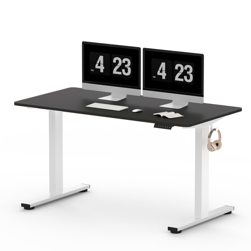 Baysenie 55"/60" Width Home Office Height Adjustable Standing Desk, Black, White, 29" H x 55" W x 28" D