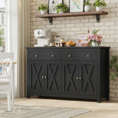 4-Door, 2-Drawer Black Sideboard With Adjustable Shelves For Flexible Storage.