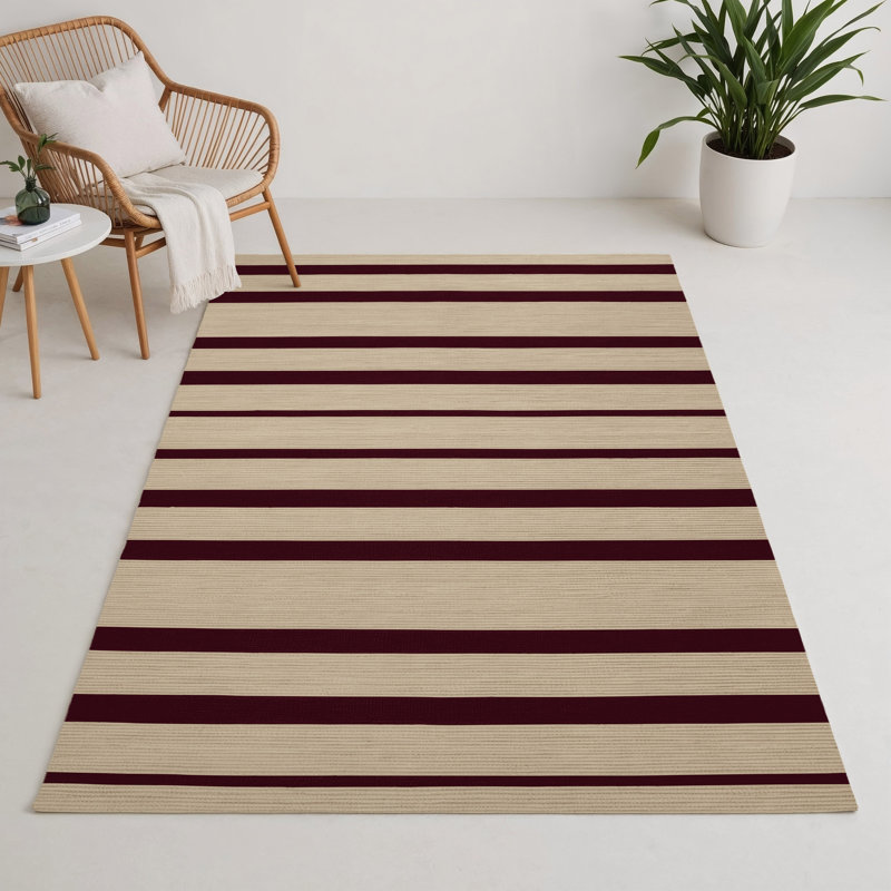 HorizontalStripes Beige Indoor and Outdoor Area Rug, Rectangle 5' x 7'