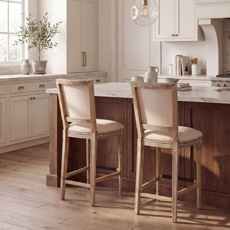 Counter & Bar Stool, Bar Stool (30" Seat Height), Beige/ Oak Frame