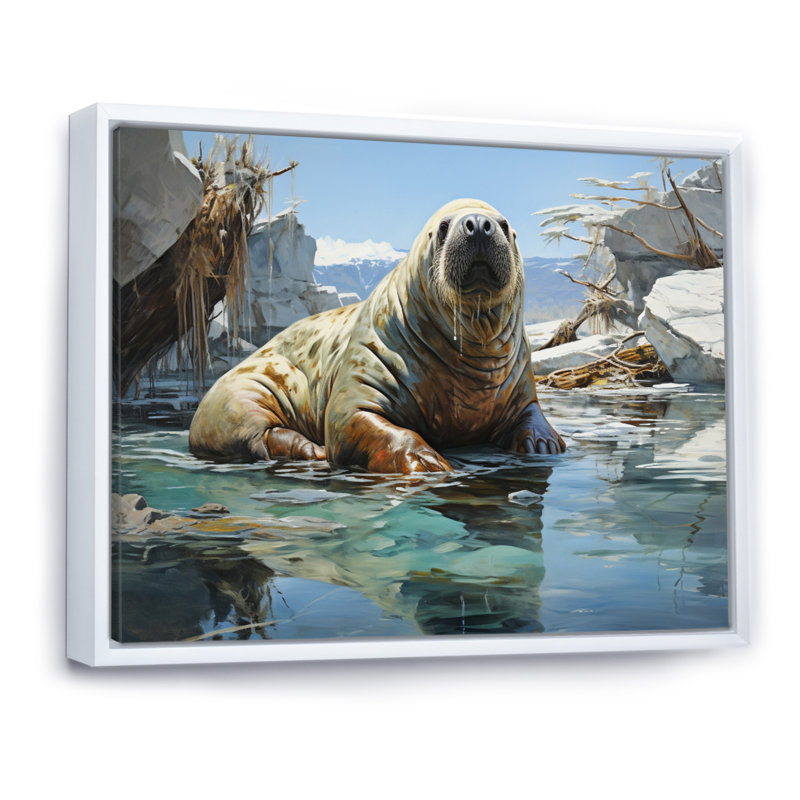 " Walrus Arctic Serenade ", 16" H x 32" W x 1" D, White Floater Framed