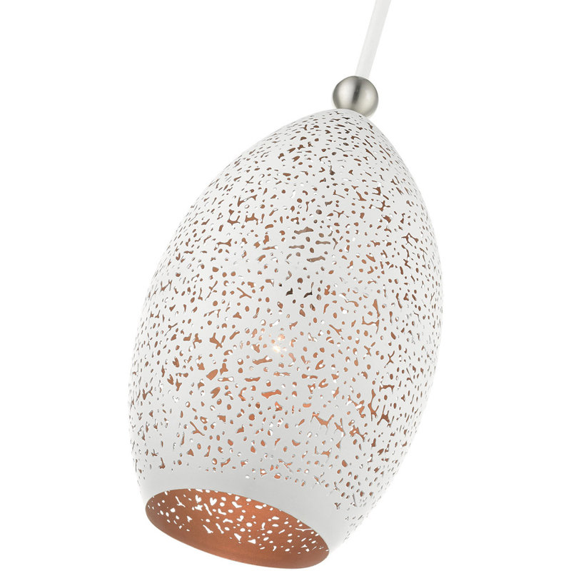 Contemporary Mini Globe Pendant Light in White and Gold with Brushed Nickel Accents