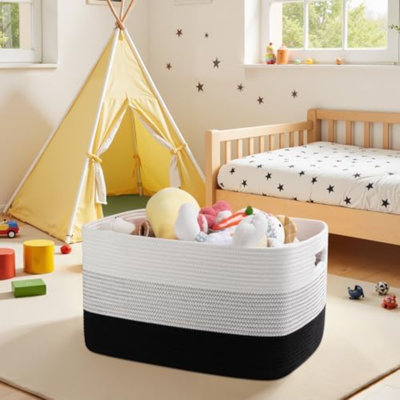 Grand panier à couvertures, paniers tissés rectangulaires de 22 po x 17 po x 12 po, salon de rangement pour couverture de chambre de bébé, rangement pour jouets avec poignée, grands paniers pour l'organisation - Dégradé noir