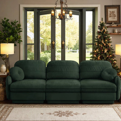 105" Chenille Cloud 3-Seater Sofa With Round Pillows & Quilted Back Cushions