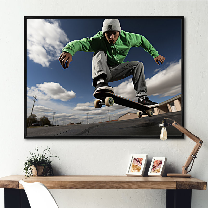 «Skateboard Chronicles I», reproduction d'art sur planche à roulettes, Cadre flottant noir, H 12 po x l 20 po x P 1 po