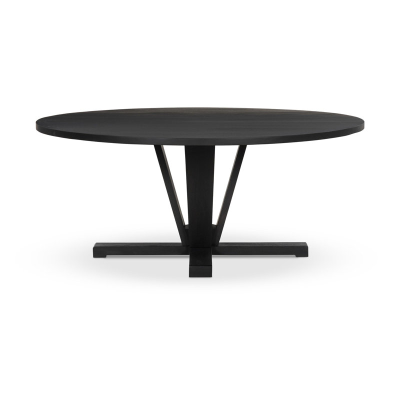 Cobain Round Solid Wood Pedestal Dining Table, 30" H x 72" W x 72" L, Black
