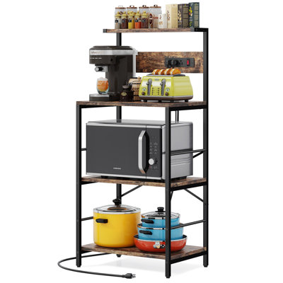  Étagère de cuisine Bakers avec 3 prises de courant, support à micro-ondes à 4 niveaux avec rangement, support de tablette de cuisine autoportant L 23,6 po x l 15,7 po x L 51,2 po, table basse, brun