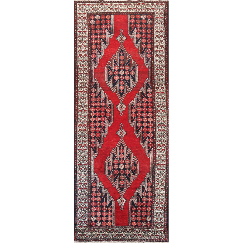 Tapis de couloir motif géométrique persan Bakhtiari noué à la main 4 x 10