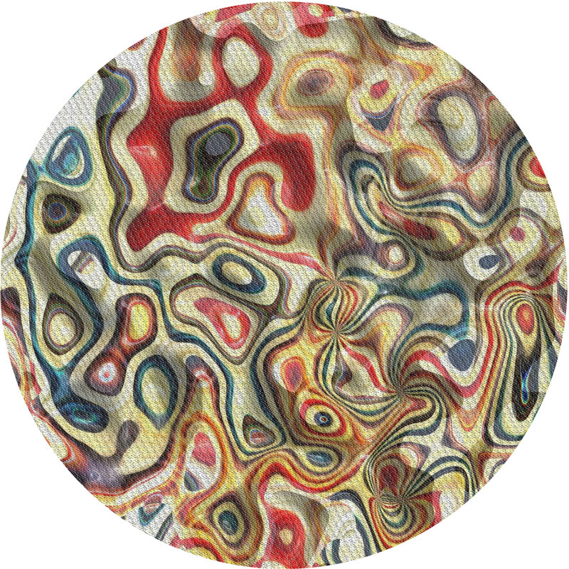 Tapis vert/rouge à motifs, Rond 3 pi
