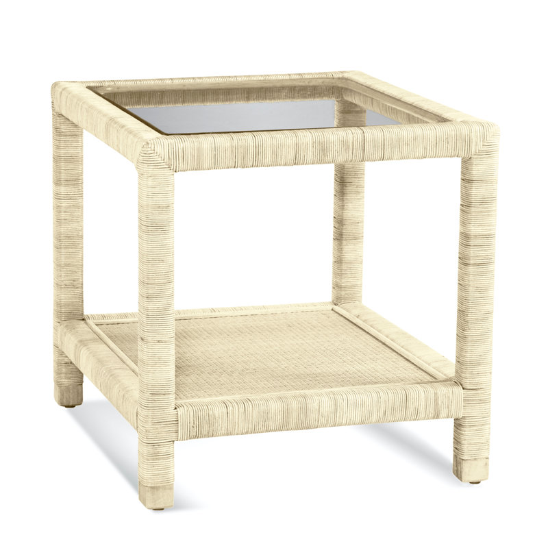 Pine Isle Glass End Table, Bisque