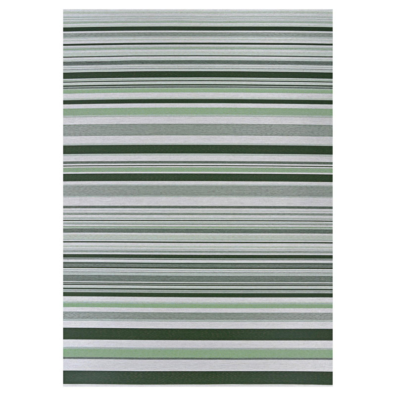 Dolce Performance Flatweave Striped Grass Green Indoor Outdoor Rug, Rectangle 4' x 5'10"