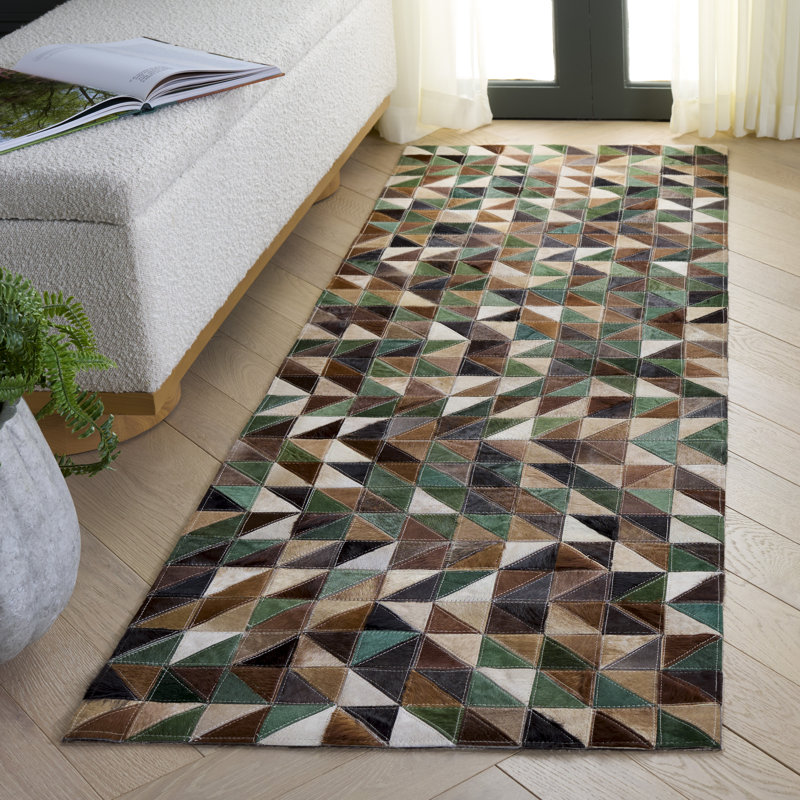 Weylan Hand Woven Leather Geometric Rug, Runner 2'3" x 7'