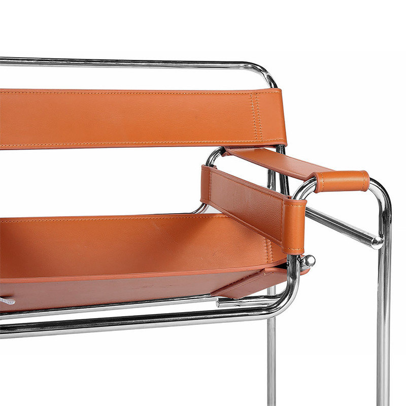 Fauteuil d'appoint en cuir et acier inoxydable, Similicuir ambre