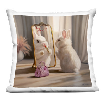 Final Touch Makeup Bunny Decorative Printed Throw Pillow, design by Lucia Heffernan, 18 x 7 x 18
