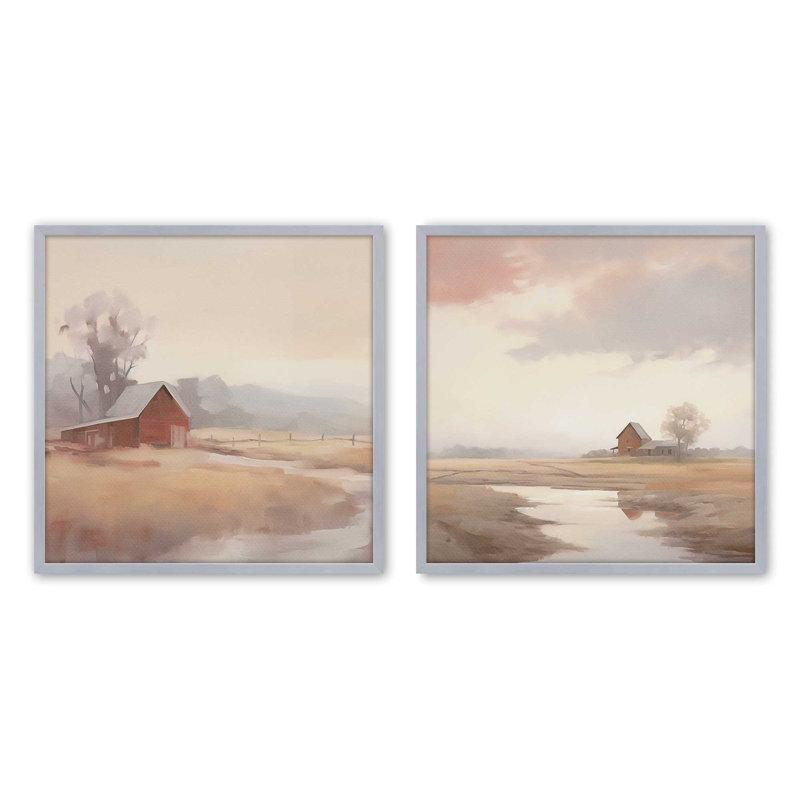 «Rustic Barns And Misty Fields», H 13,75 po x l 13,75 po, Chrome poli