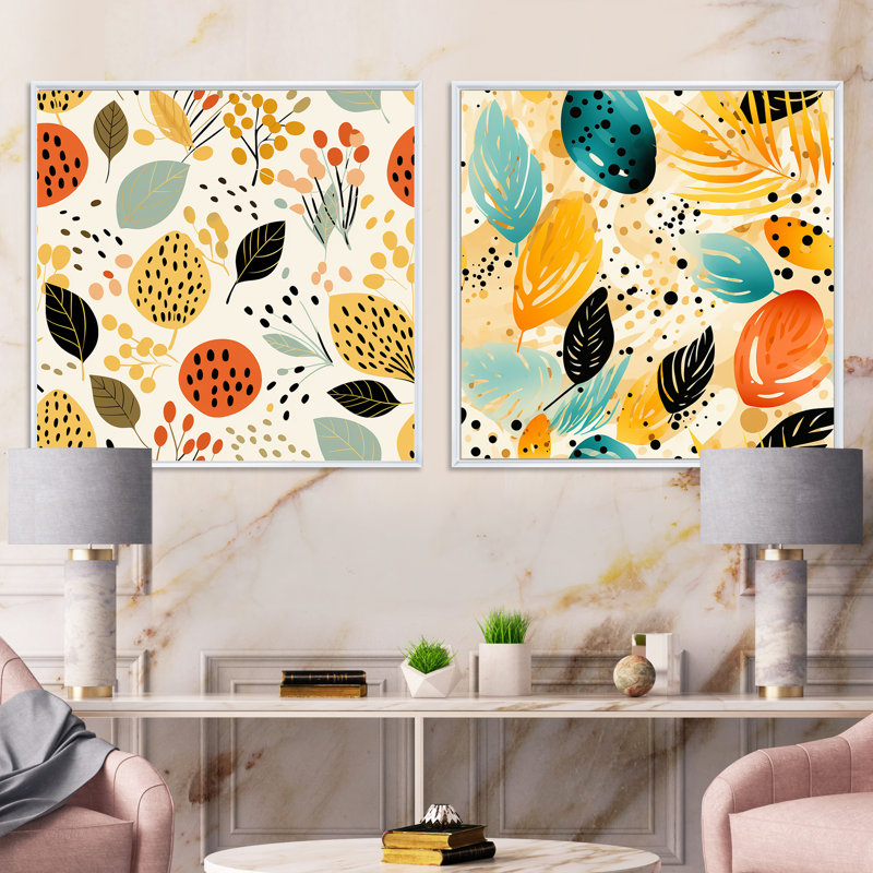 Mendham - Ensemble de 2 collages carrés floraux, Cadre flottant noir, H 16 po x l 33 po