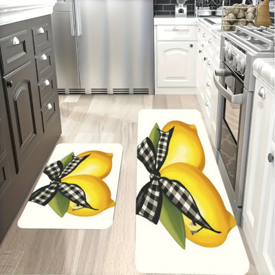 Yellow Buffalo Plaid Lemon Kitchen Mats,2 PC,Rustic Decor For Kitchen & Porch