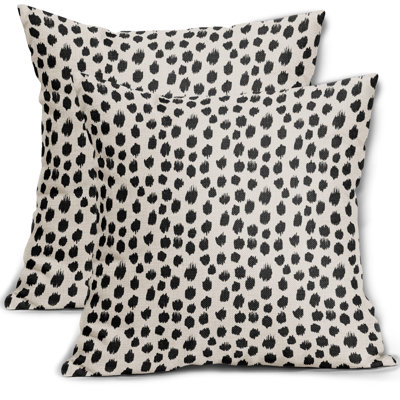 Ensemble de 2 coussins décoratifs à pois 18 x 18 noirs à motif de pois Boho Design Brush Strokes