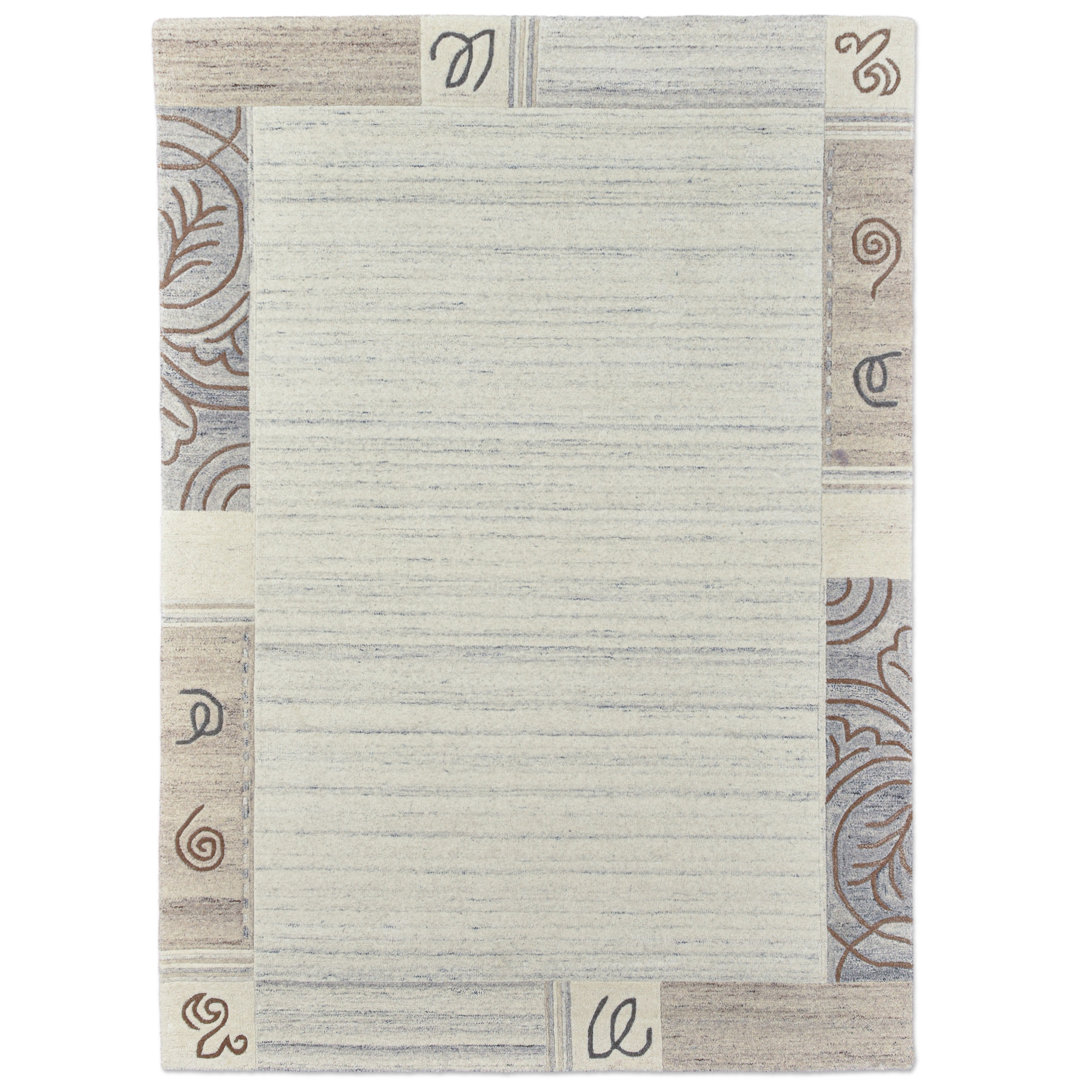 Handgefertigter Teppich Brocadero aus Wolle in Beige