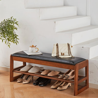 A 40-Inch Wooden Shoe Stool With PU Pads, A 2-Layer Shoe Rack Entrance Bench With Storage Boxes, And Durable Wooden Stools For Entrances, Corridors, Living Rooms, Bedrooms, And Closets