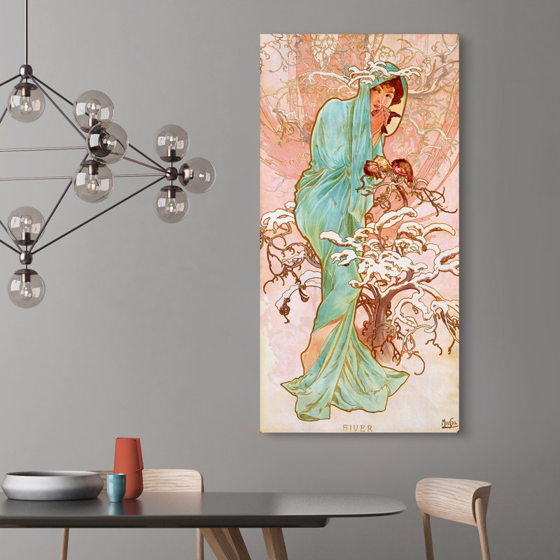 Winter by Alphonse Mucha - 1 Piece Wrapped Canvas Wall Art, 70cm H x 35cm W x 4cm D