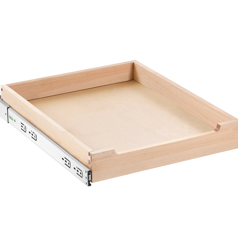 Tablette coulissante à fermeture en douceur pour organisateur d'armoire, l 17 po x P 21 po, bois, capacité de charge élevée et multiples tailles, tiroir en bois massif P 21 po, rails en métal, assemblage facile