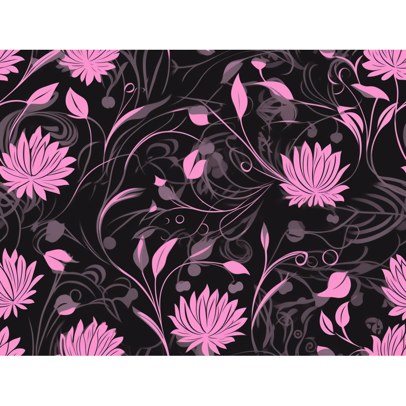 Motif floral de rideaux de fenêtre noirs - 5997, L 40 po x L 61 po