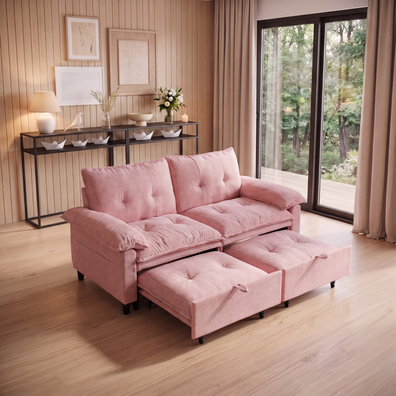 Canapé-lit convertible avec matelas escamotable 73 po, Rose