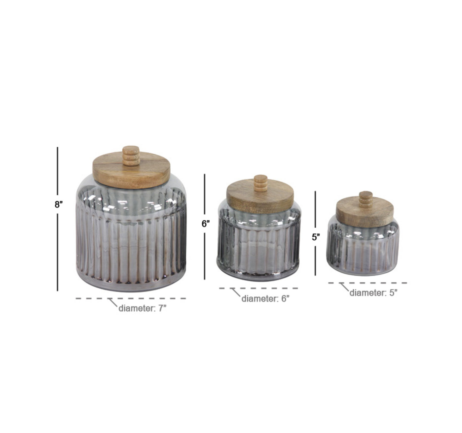 Glass Kitchen Canister Set, Gray, 5" H x 5" W x 5" D