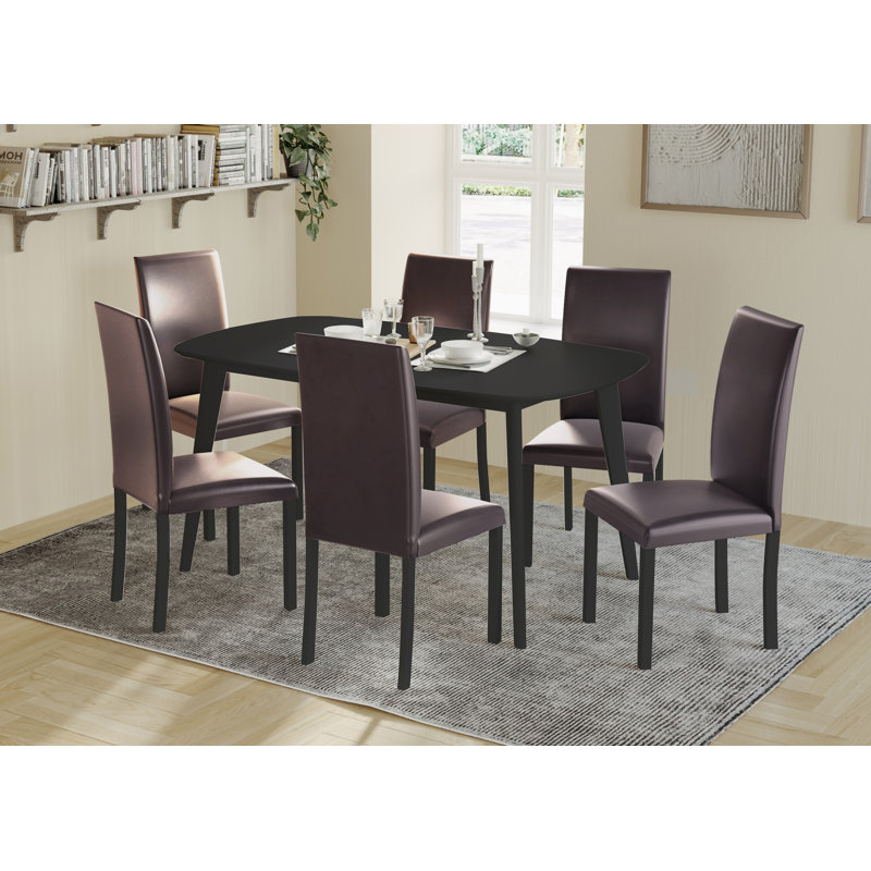 Ensemble repas pour 6 personnes, Table noire avec chaise brune