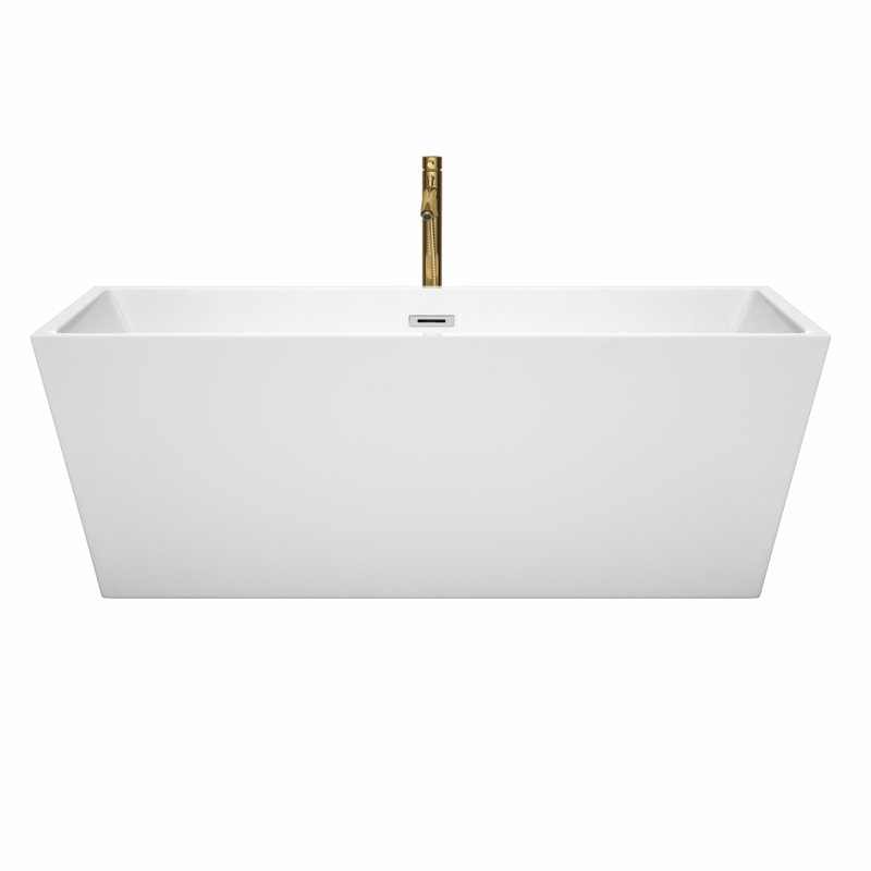 Sara 67'' x 32'' Soaking Acrylic Bathtub with Faucet, White/Polished Chrome/Brushed Gold