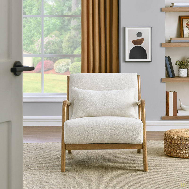 Fauteuil d'appoint de style moderne Mid-Century avec coussin lombaire amovible Eterna, Natural