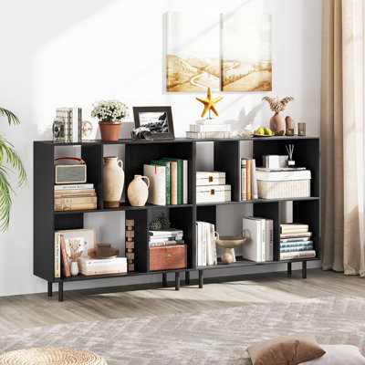  2PCS 4 Cubby Open Bookcase 3-Tier Freestanding Bookshelf w/ Detachable Metal Legs White