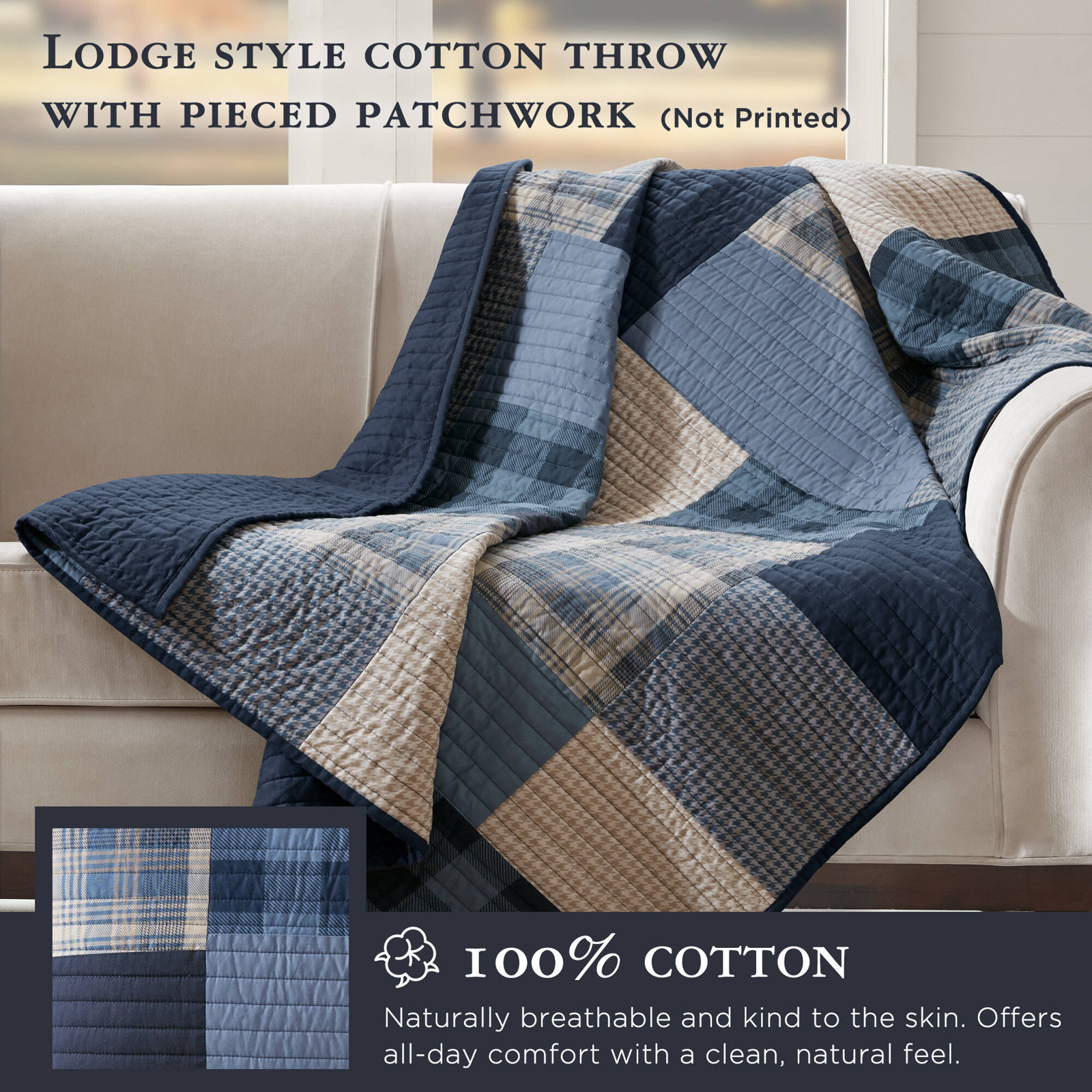 Winter Hills Quilted Throw Blanket, Blue Pieced
