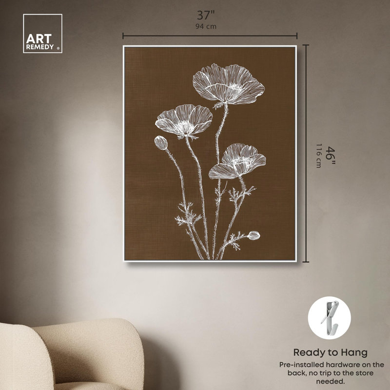 «White Poppy II», impression sur toile Boho Rustic par Art Remedy, cadre blanc, 36 x 45, H 46 po x l 37 po, Cadre blanc
