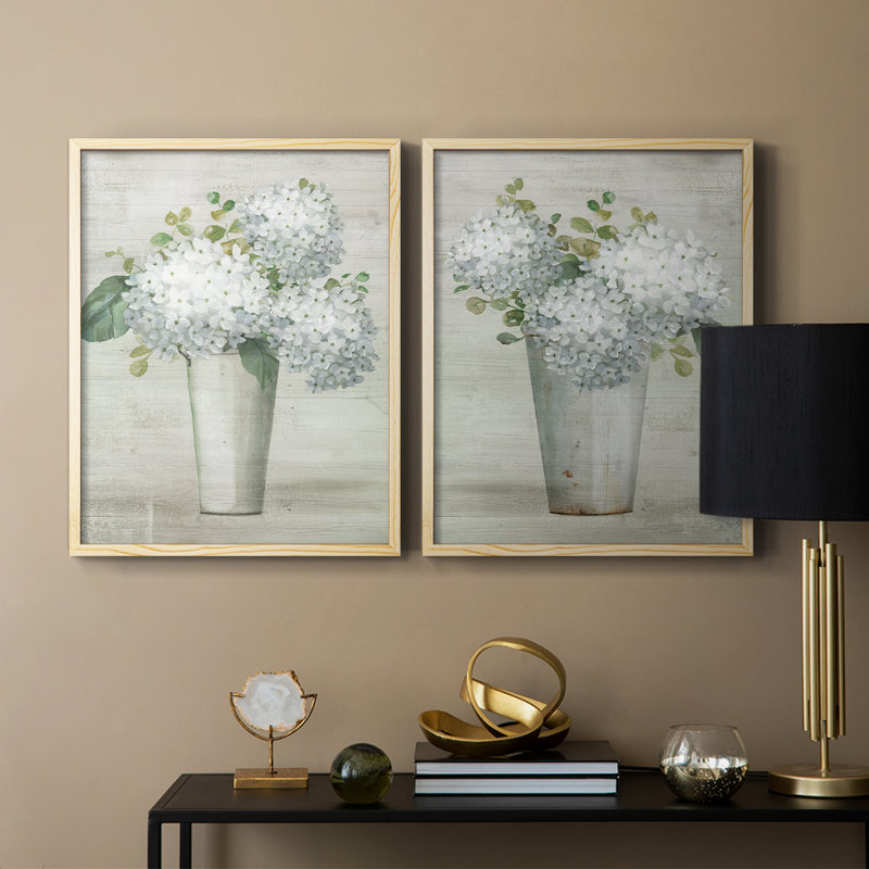 «Simply Hydrangeas I-Premium», reproduction encadrée prête à accrocher - aucun clou requis - aucun clou requis, Bois naturel