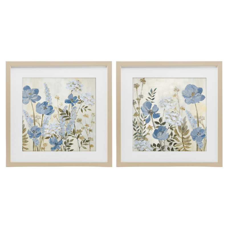 "Blue Peaceful Garden", ensemble de 2 reproductions encadrées sous verre, design par Lanie Loreth, H 16 po x l 16 po