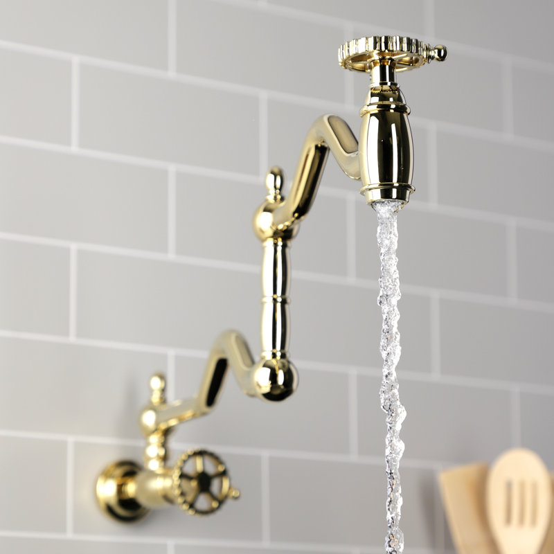 Kingston Brass Fuller Two-Handle 1-Hole Wall Mount Pot Filler Faucet, Polished Brass