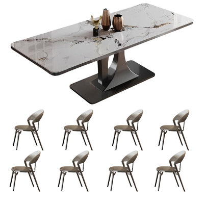 Rectangular rock plate dining table and chair set