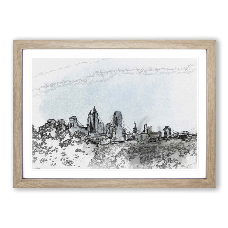 Philadelphia Skyline - Picture Frame Graphic Art Print, Oak Framed, 27cm H x 36cm W x 2cm D